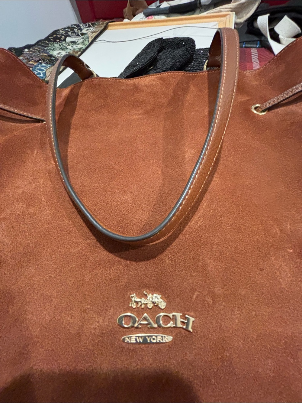 Coach Andy Chestnut Suede Tote with Tassel Accents - Picture 6 of 7
